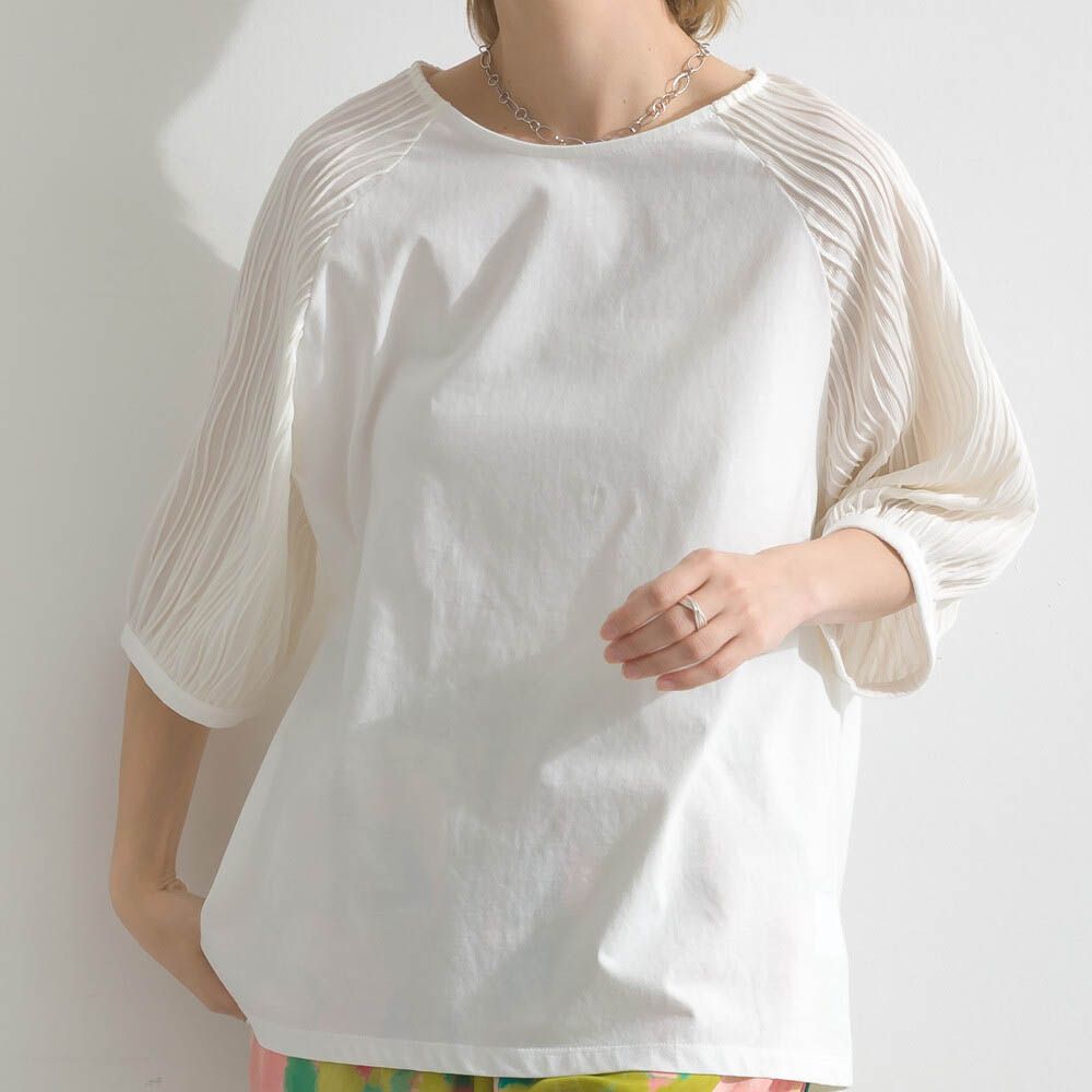 優雅立體感波浪五分袖上衣-白