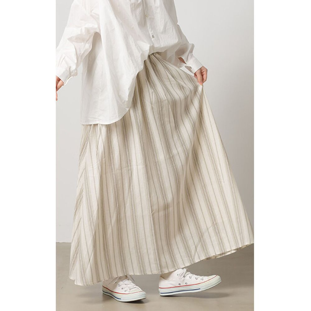 日本 OMNES - 寬鬆傘狀長裙-粗條紋-灰