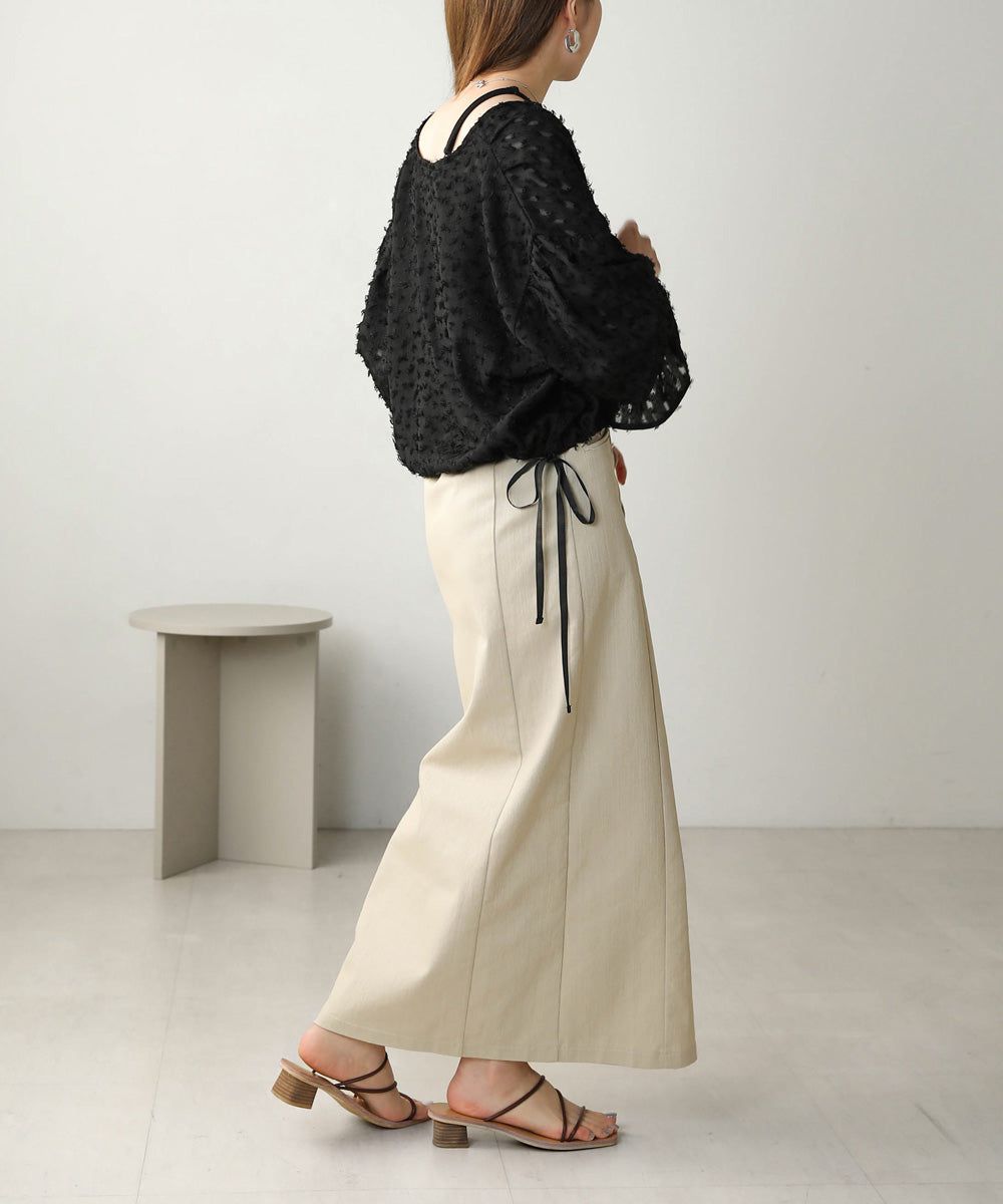 日本 Bab - 2WAY透感抽鬚糖果袖上衣-淺粉