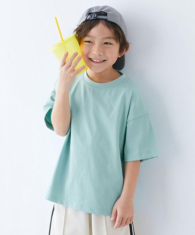 日本 devirock - 接觸涼感 落肩廓形素色短袖上衣-薄荷綠