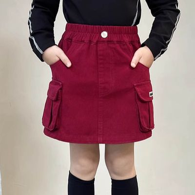 TUTU - 純棉腰鬆緊工裝短裙-內襯安全褲-磚紅色