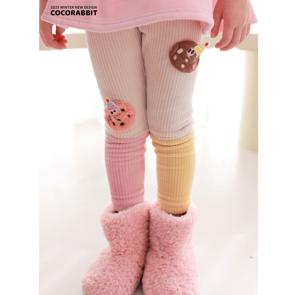 Coco rabbit 鬆緊腰坑條感拼色彈力褲-毛絨餅乾-粉X芥黃