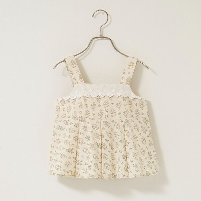 日本 Lycee mine - 100%棉 胸前蕾絲印花吊帶背心-小花-淺綠