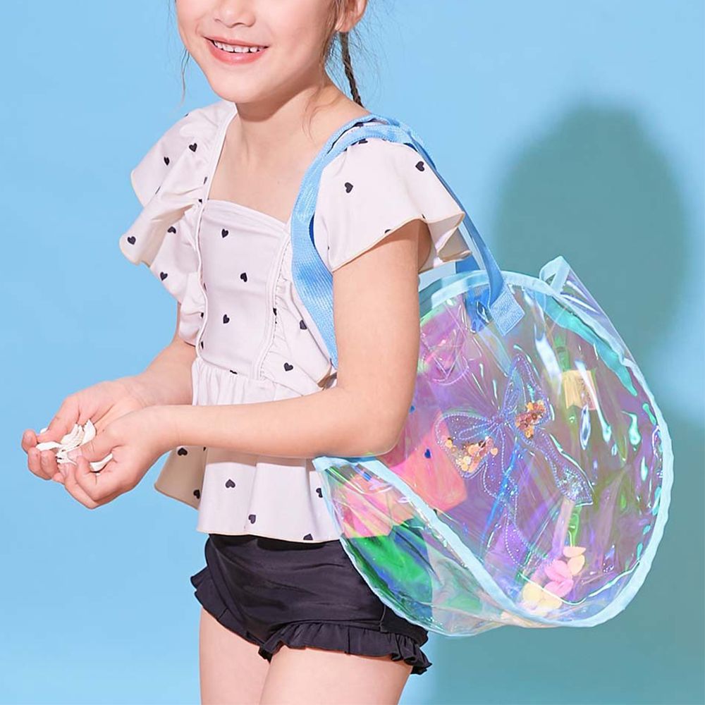 獨角獸色系閃亮PVC游泳/玩水包-蝴蝶結-水藍