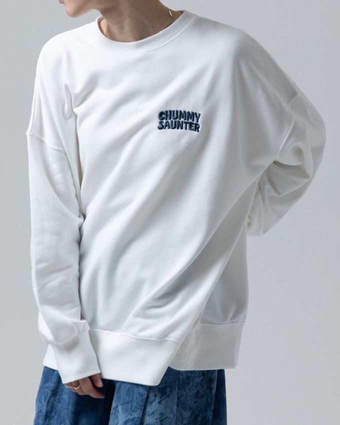 日本 gleam - 裏毛寬版甜點好友印花大學T-寶藍x黃