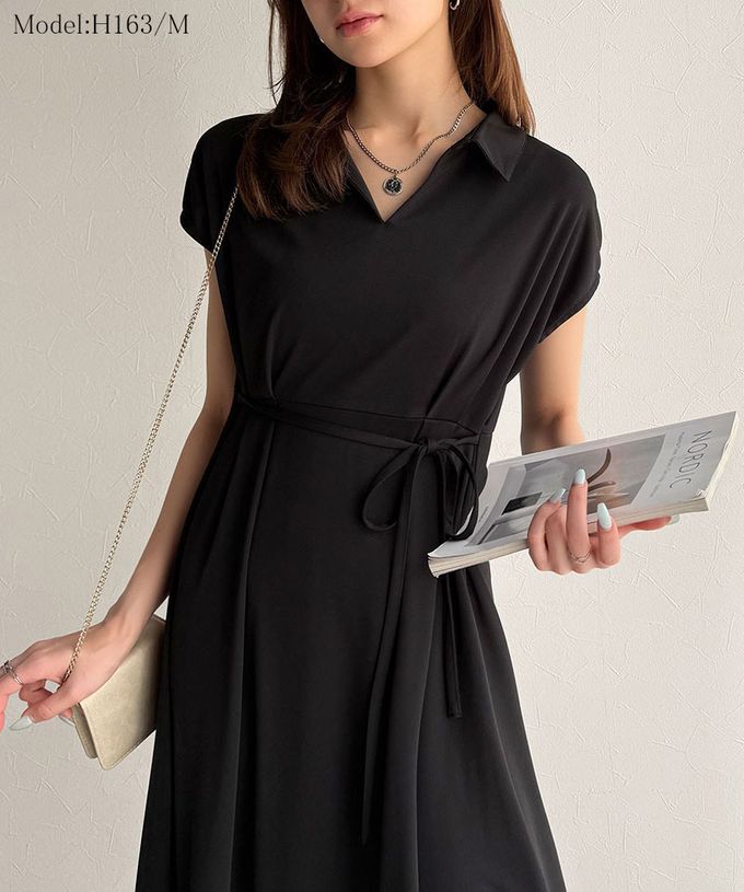 日本 Classical Elf - 接觸冷感 優美V領腰綁帶短袖洋裝-短版-象牙白