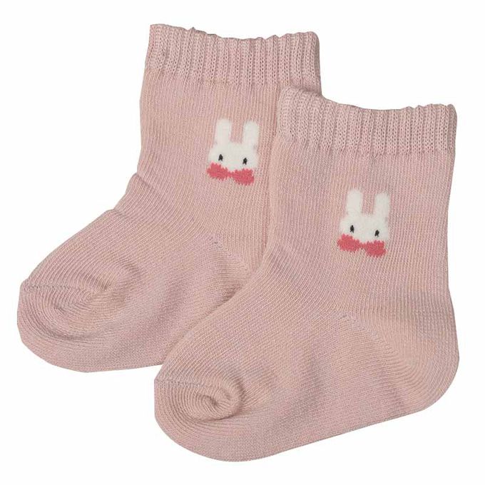 akachan honpo - 新生兒有機棉襪2入組-兔子-桃色 (7～9cm)