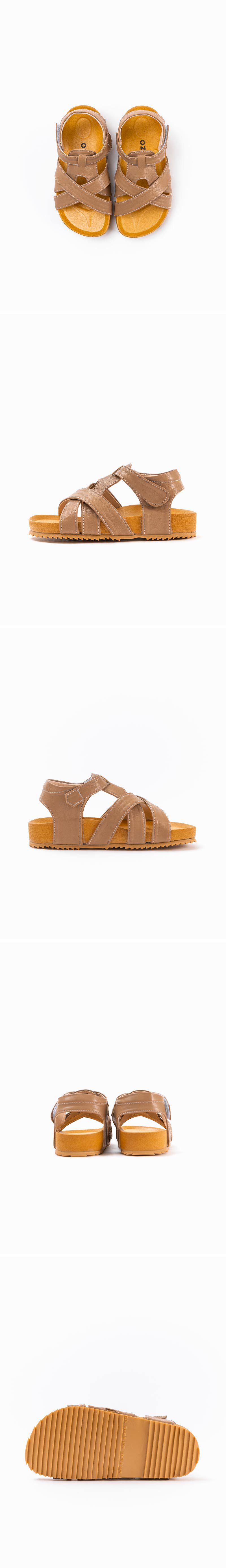 韓國 OZKIZ - 不對稱交叉魔鬼氈涼鞋-棕