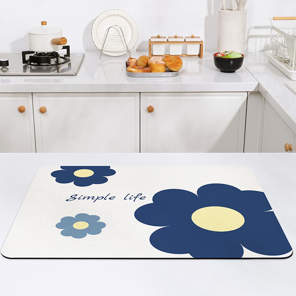 廚房/吧台吸水防滑隔熱墊-Simple life 花花-藍色