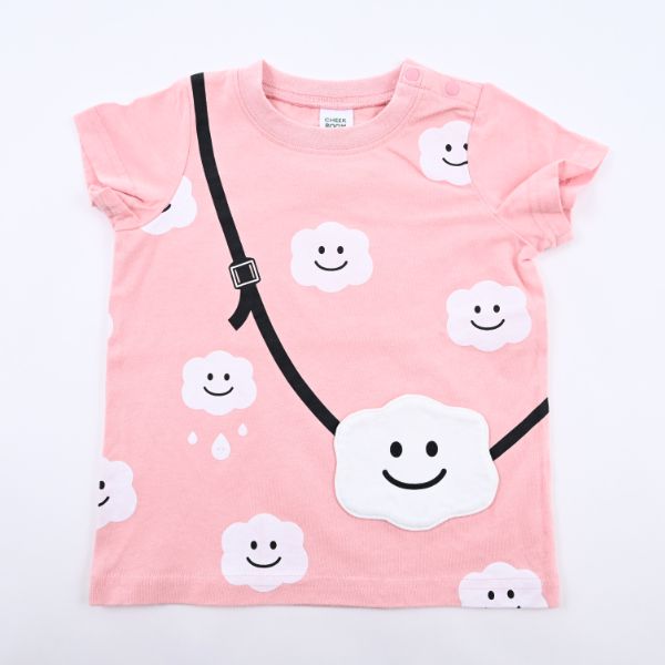 日本 Baby Room - 笑臉雲朵包包短袖上衣-粉紫