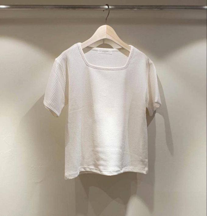 韓國 LANDING - 鬆緊格紋方領短袖上衣-淺黃 (FREE)