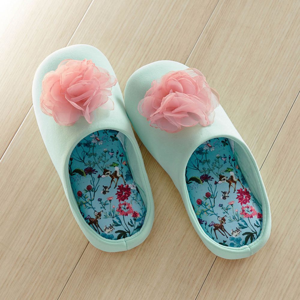 日本千趣會 - 迪士尼室內拖鞋(立體花朵)-斑比-水藍 (23-25cm)