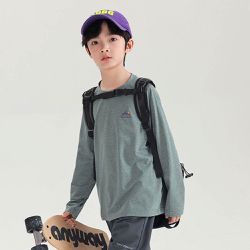 babybody - 吸濕排汗圓領長袖上衣-灰綠色
