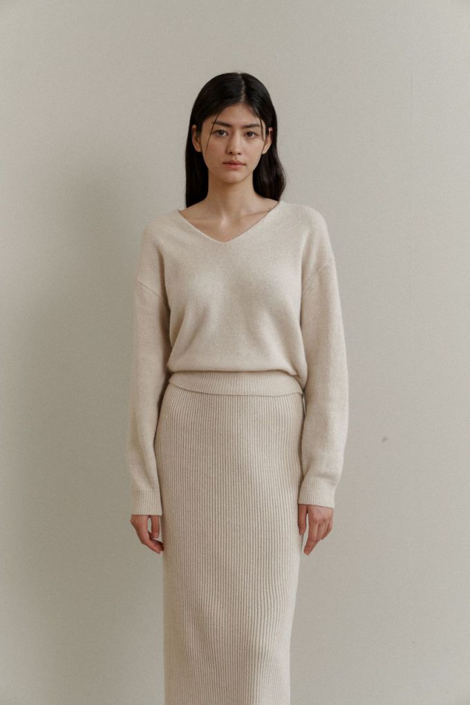 韓國女裝連線 - 彈性混羊毛坑條中長裙-灰 (FREE)