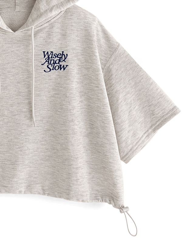 日本 GRL - 棉混刺繡短版連帽上衣-經典黑 (F)