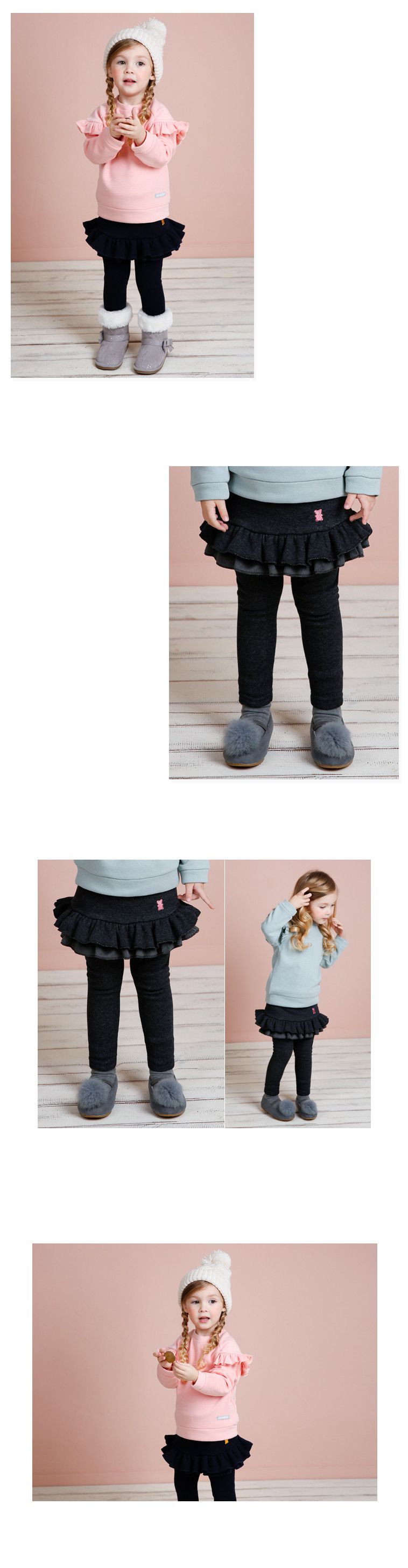 韓國 Jelispoon - (內刷毛)雙層荷葉褲裙-深藍