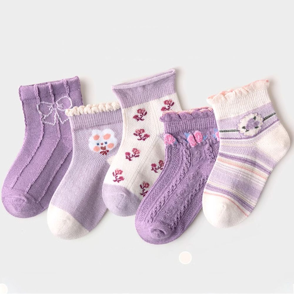 腳ㄚ子 - 幼/兒童棉質中筒襪 童襪 襪子 棉襪 兒童襪-溫柔紫花