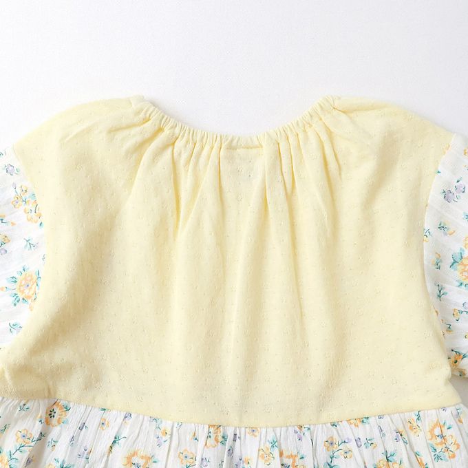 日本 ZOOLAND - 甜美花卉胸前蕾絲短袖洋裝-粉紅