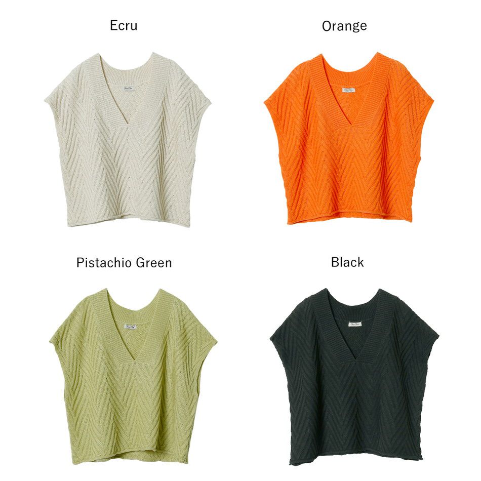 日本 Rejoule - 立體V字坑紋寬鬆針織背心-燕麥 (M(Free size))