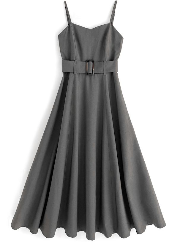 日本 GRL - 優雅修身寬腰帶吊帶裙/洋裝-淺米杏