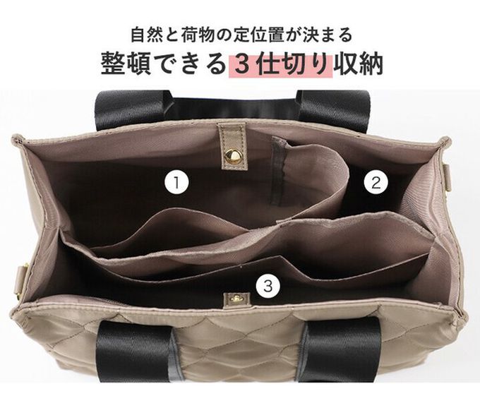 日本 LIZDAYS - 防潑水大容量2way絎縫托特包/媽媽包-(可裝A4)-深灰