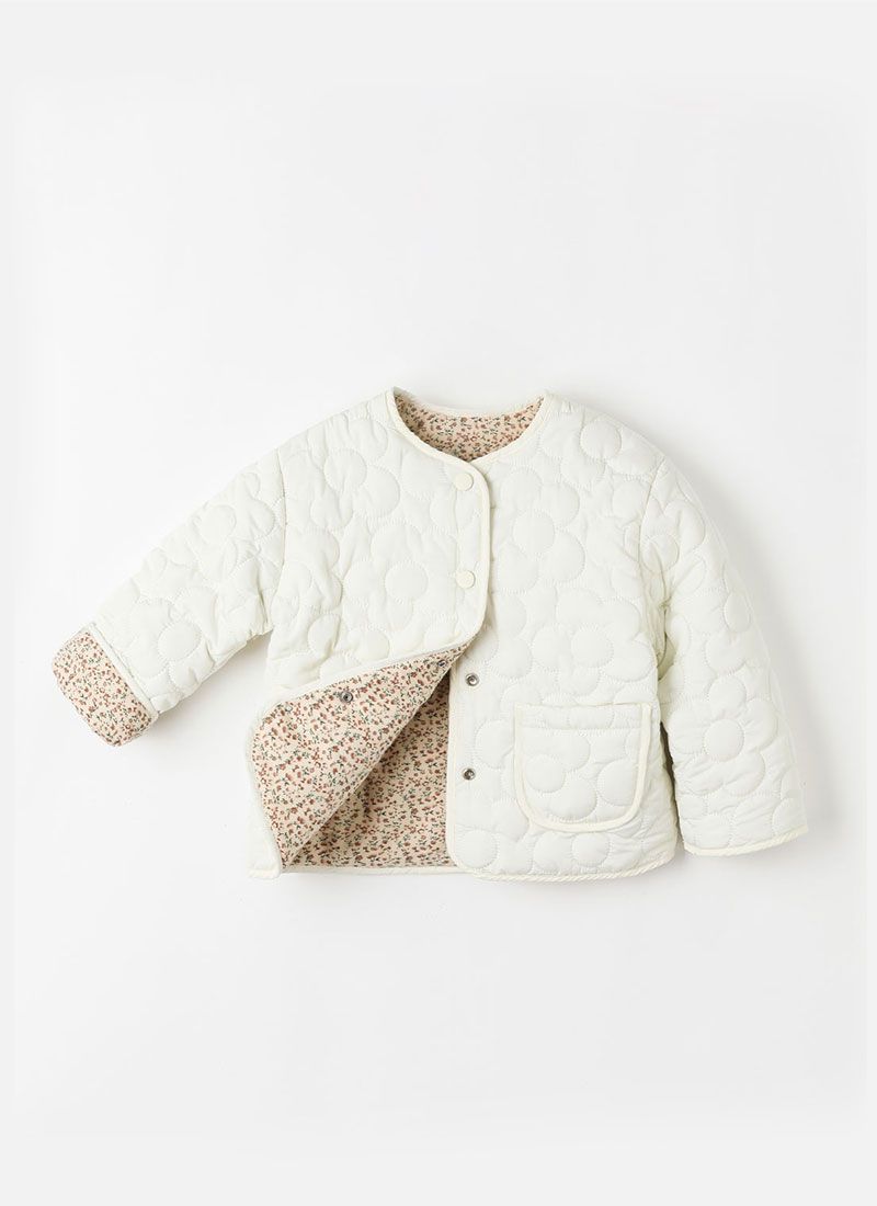 韓國 OZKIZ - 雙面穿搭鋪棉無領外套-米X卡其