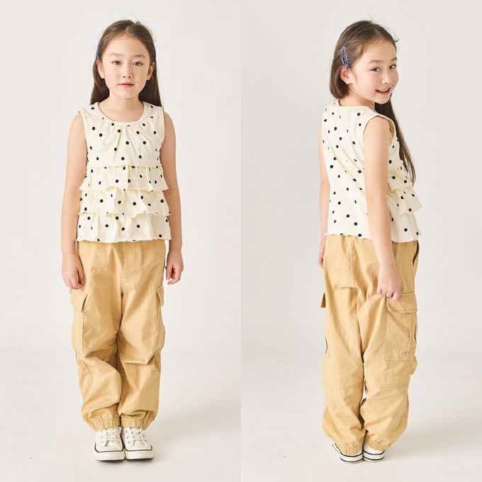 日本 evercloset - 100%棉 蛋糕層次無袖背心-點點-摩卡