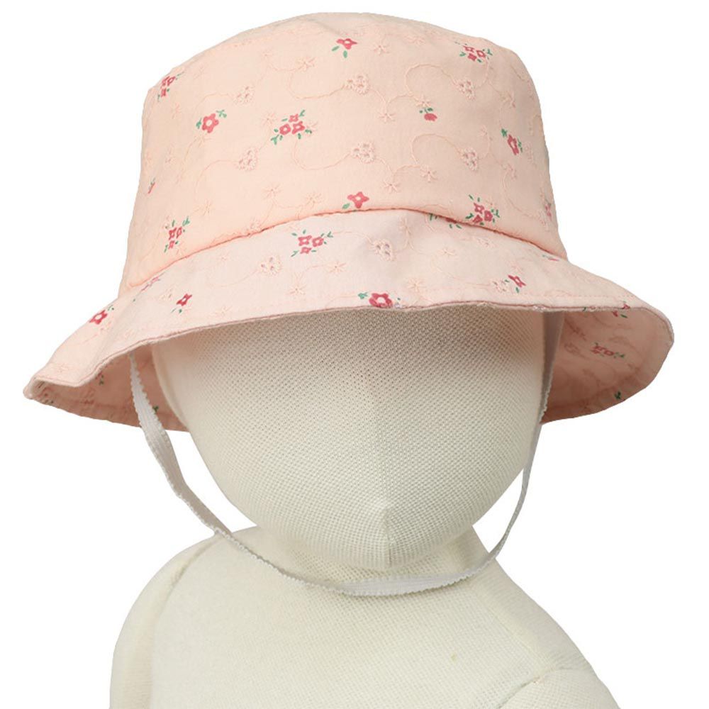 akachan honpo - 平頂帽-小花附防曬遮陽布-粉紅色