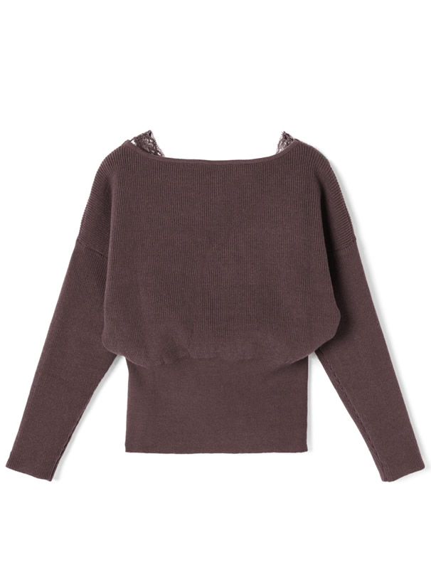 日本 GRL - 蕾絲V領縮腰針織上衣-可可棕