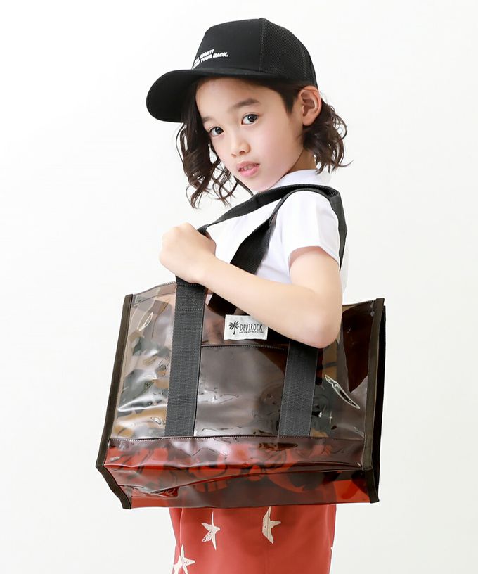 日本 devirock - 果凍色系PVC游泳/玩水包-黑x咖 (26.5x36x13.5cm)