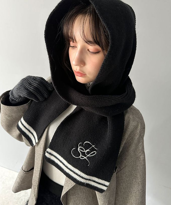 日本 Classical Elf - 學院風logo優雅素色圍巾-黑