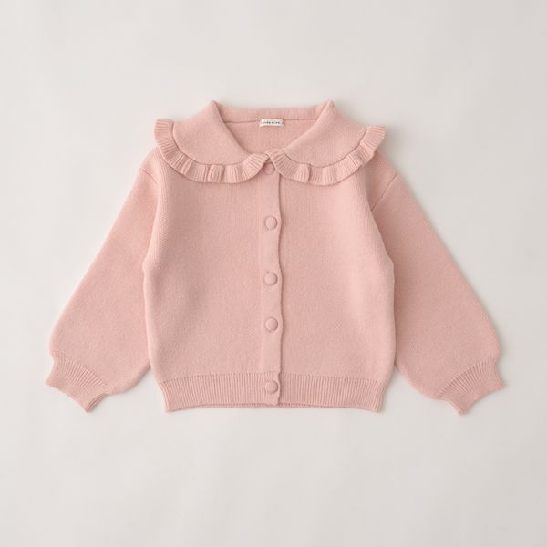 日本 Lycee mine - 荷葉大翻領寬袖針織開襟衫-粉紅