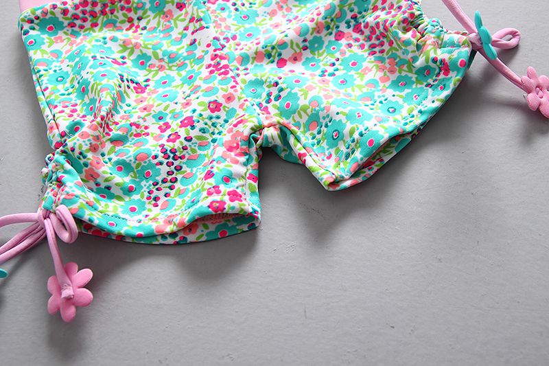 女寶長袖泳裝套裝(附帽子)-滿滿碎花-粉+綠