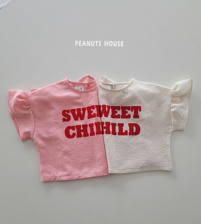 韓國 Peanuts House - 壓紋荷葉拼袖上衣-象牙白