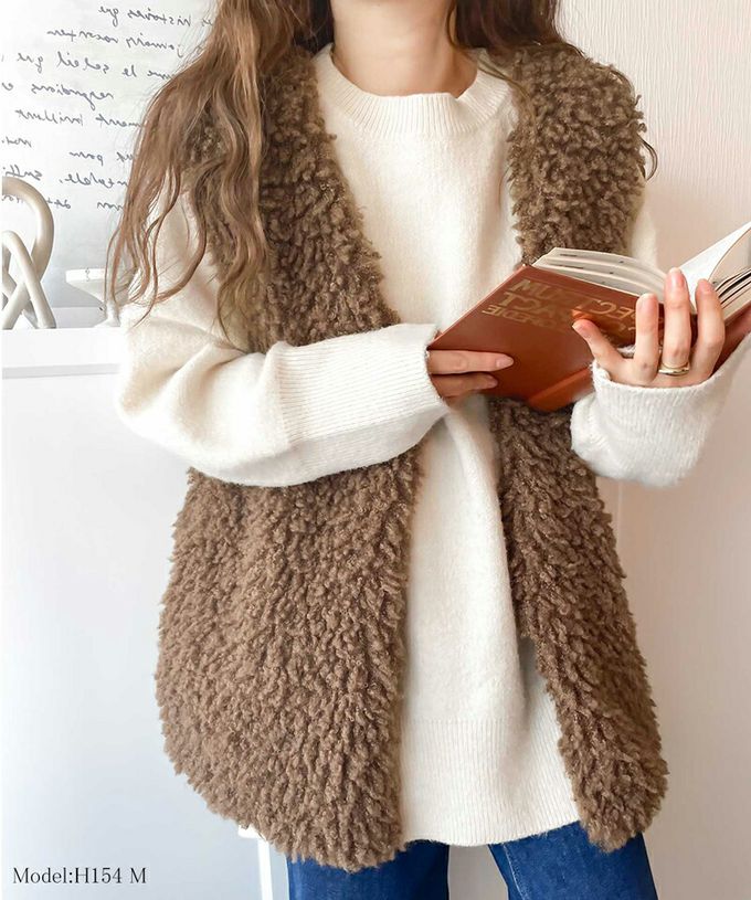 日本 Classical Elf - 優雅泰迪熊絨毛有口袋背心-黑