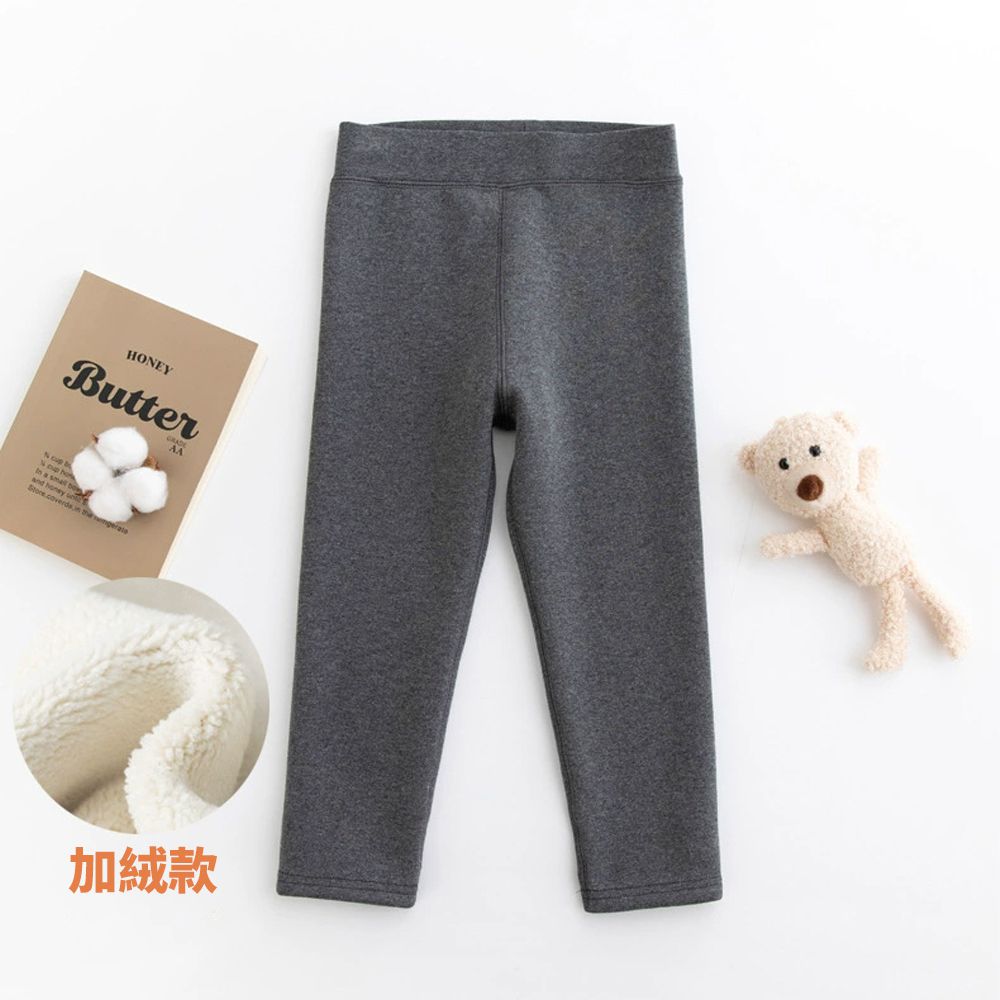加絨腰鬆緊保暖內搭褲-百搭素面-深灰