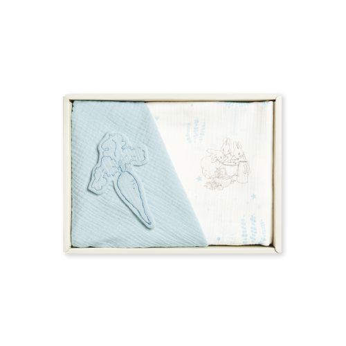 比得兔天絲泡泡紗包巾安撫禮盒 120x120cm 2色選擇(包巾+安撫巾 寶寶新生兒禮 彌月禮 嬰兒禮盒)-水綠色
