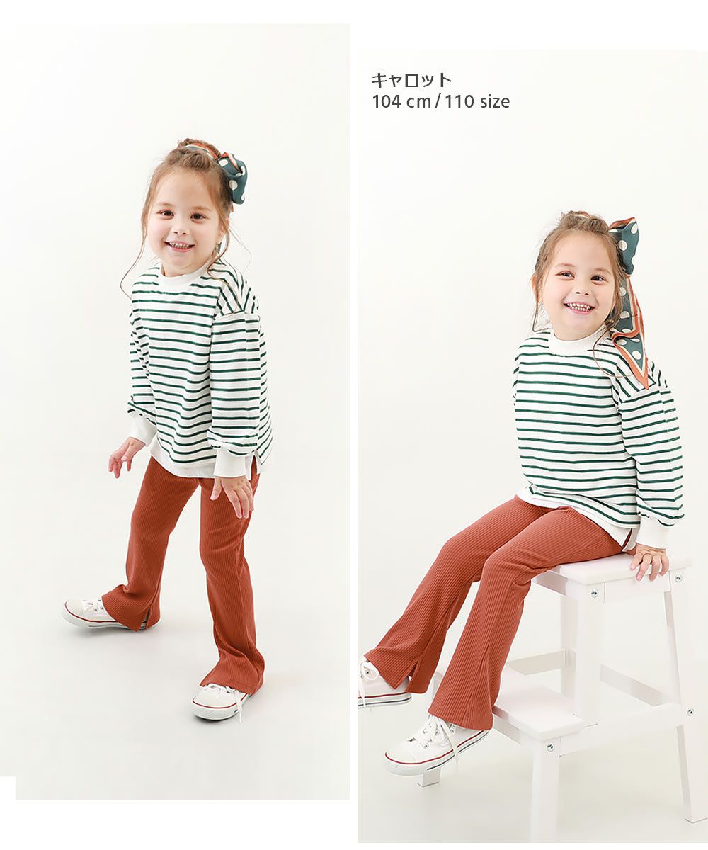 日本 devirock - 俐落羅紋開衩喇叭寬褲-軍綠