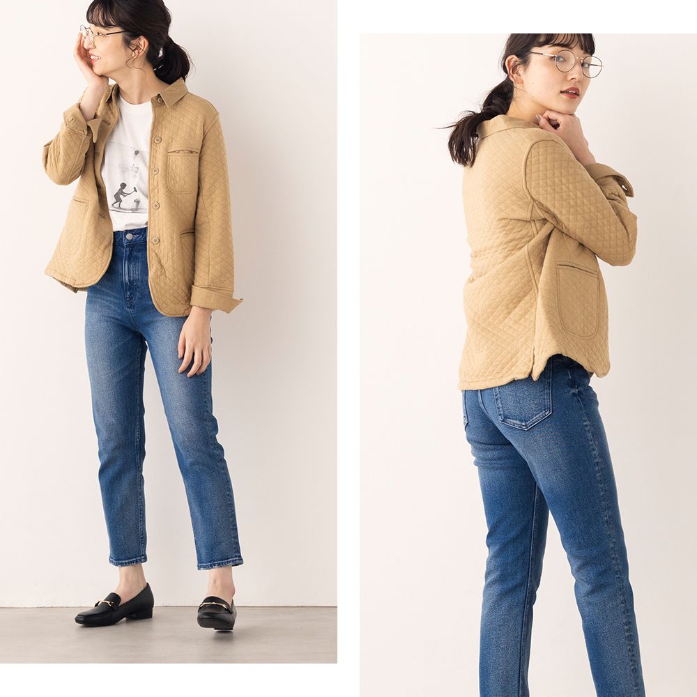 日本 OMNES - 時尚菱紋鋪棉西裝外套-卡其