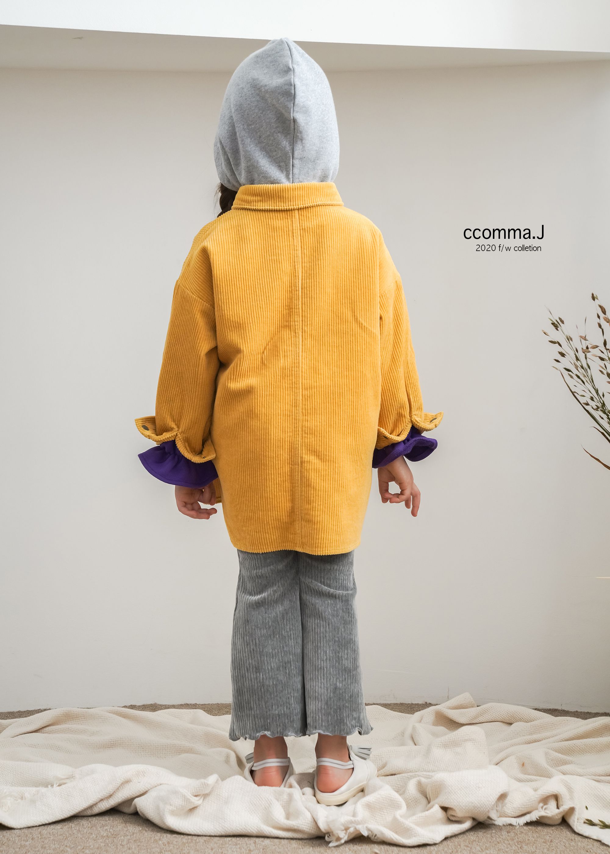 韓國 ccomma. J - 燈芯絨連帽夾克-芥末黃