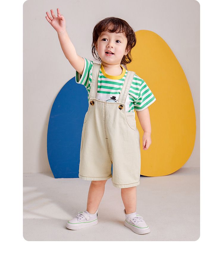 牛仔吊帶短褲-藍色