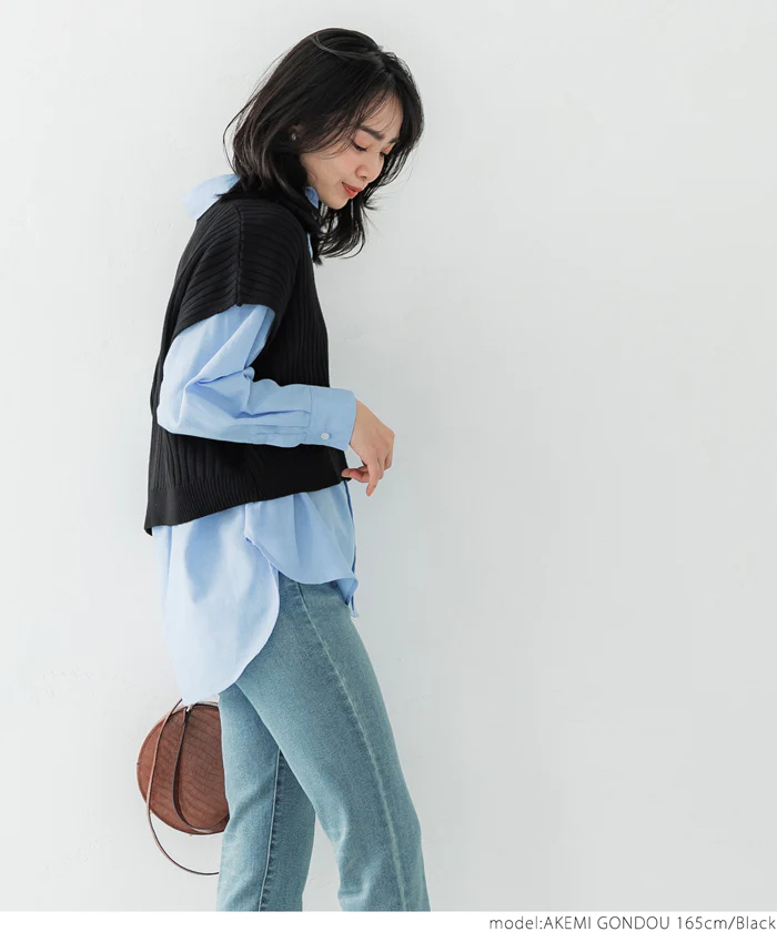 日本 COCA - 百搭彈性短版針織背心-黑