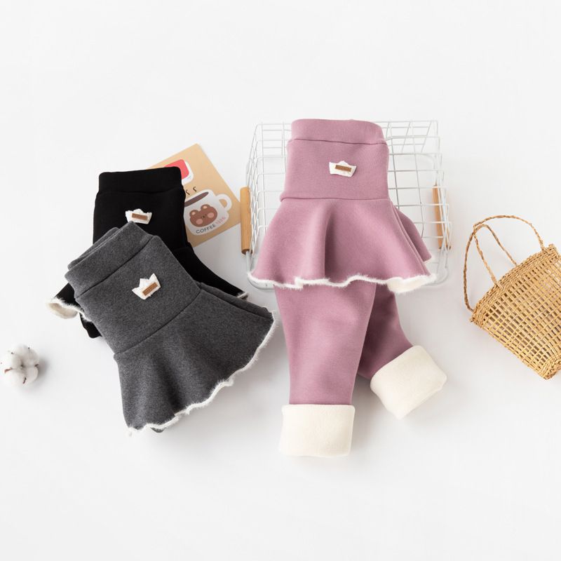 FANMOU - 加絨內搭褲裙-毛毛花邊-粉色