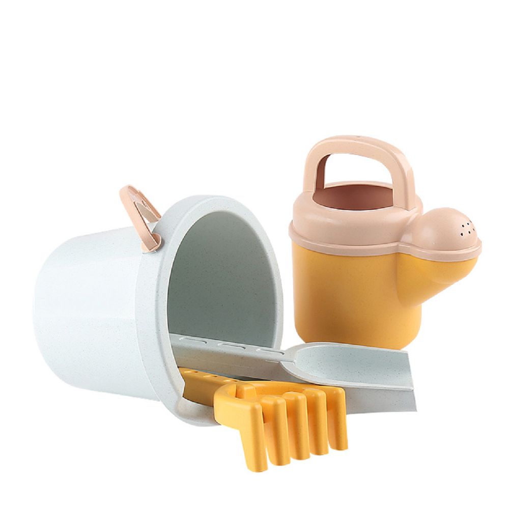 LUV質感生活 - 環保小麥稈夏日野餐沙灘玩具4件組(不含木粒沙)-灑水壺、鏟子、耙子、水桶