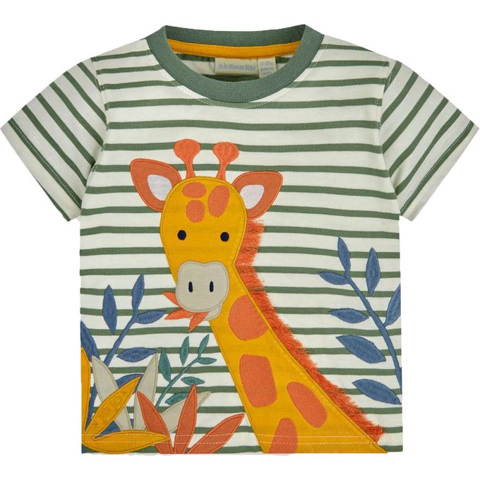英國 JoJo Maman BeBe - 超優質嬰幼兒童100％純棉短袖上衣/ T-shirt/ 動物T-長頸鹿吃草