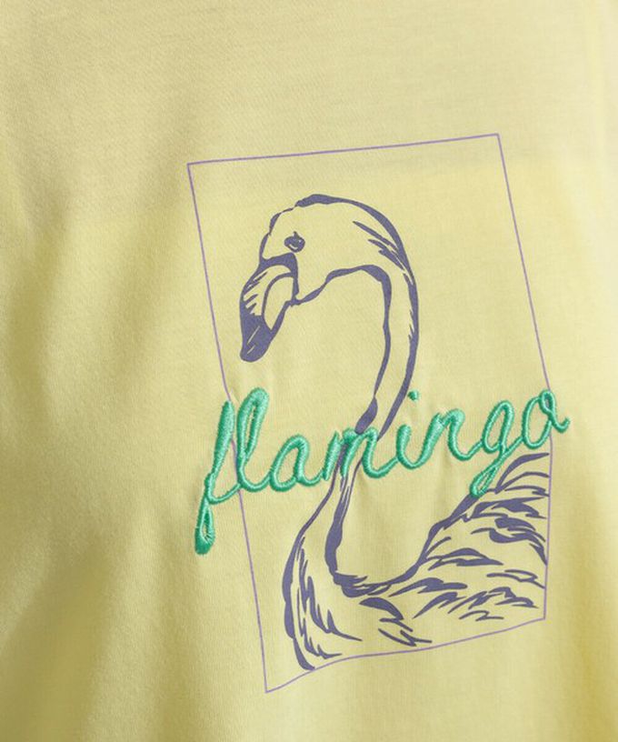 日本 le colis - 接觸冷感 紅鶴刺繡印花休閒上衣-白