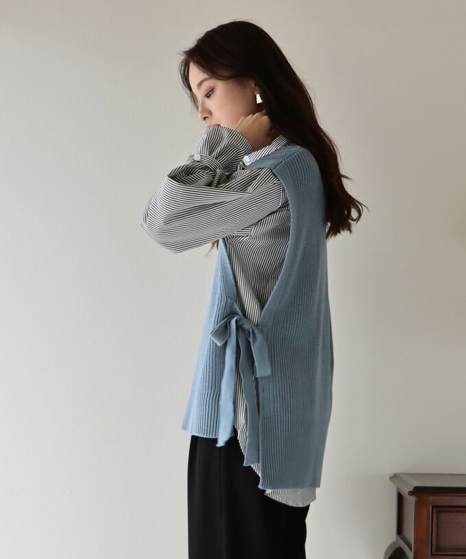 日本 BLUE EAST - 柔軟文藝綁帶針織背心-可可