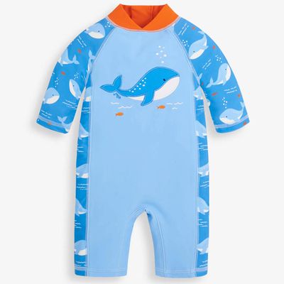 英國 JoJo Maman BeBe - 嬰幼兒/兒童連身式防曬泳裝-鯨魚寶寶