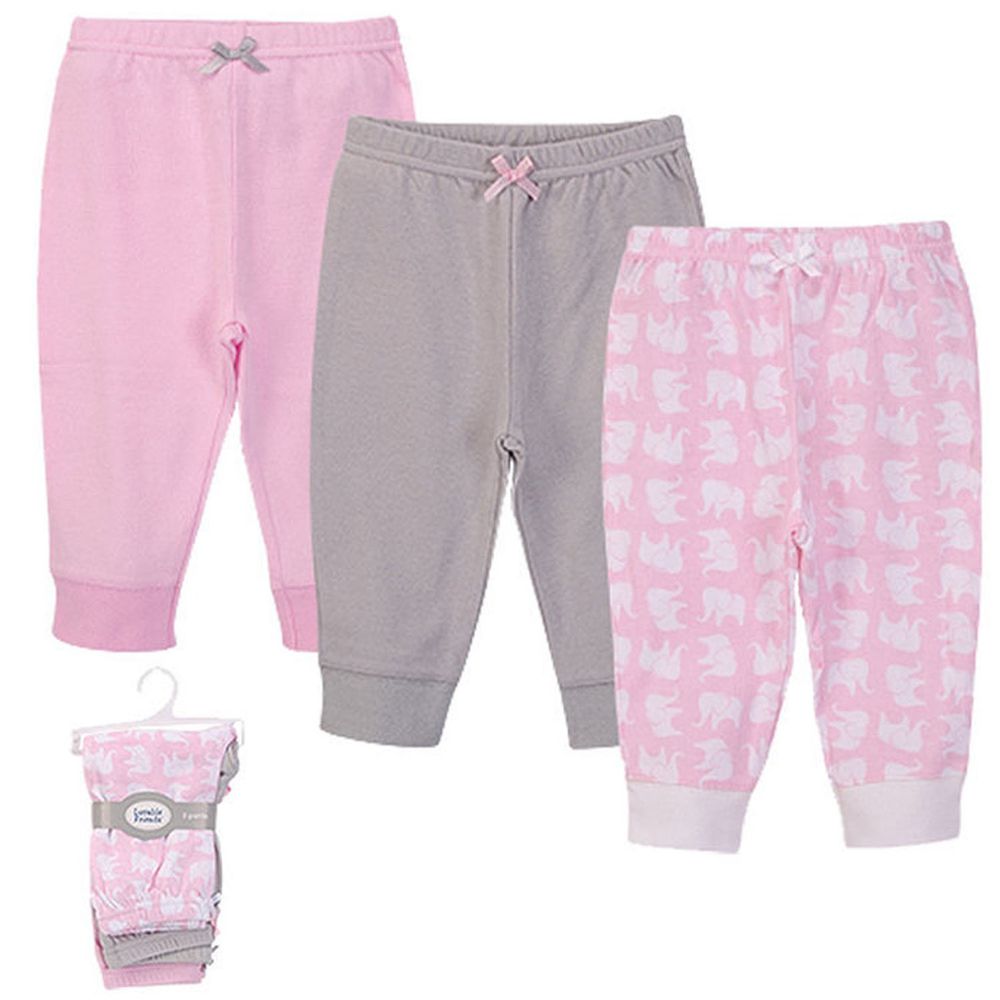 美國 Luvable Friends - 甜蜜寶貝100%純棉嬰幼兒長褲3件組-粉色大象