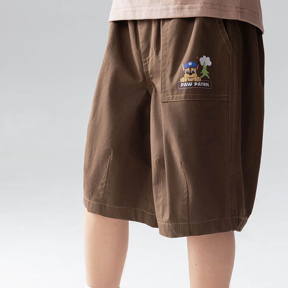 卡通汪汪隊純棉休閒七分褲-卡通人物阿奇-咖啡